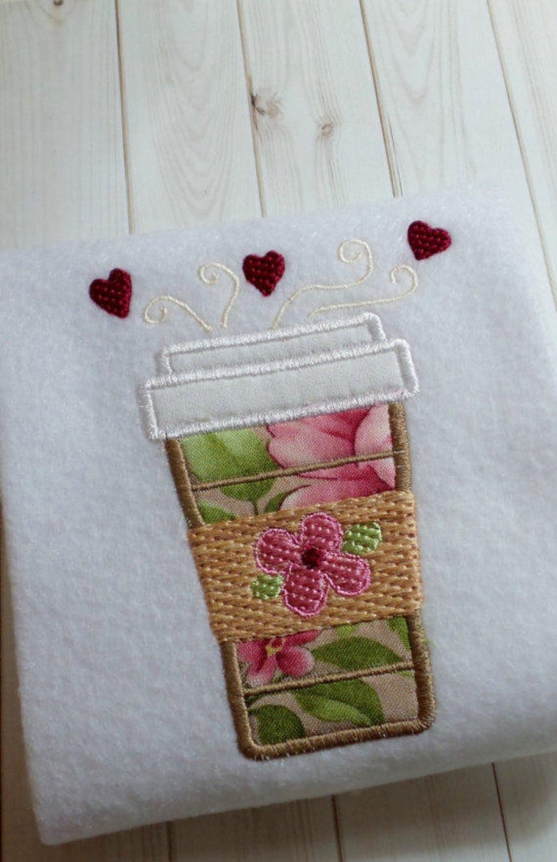 Appliqué Coffee Cup Machine Embroidery Instant Download Etsy Ireland
