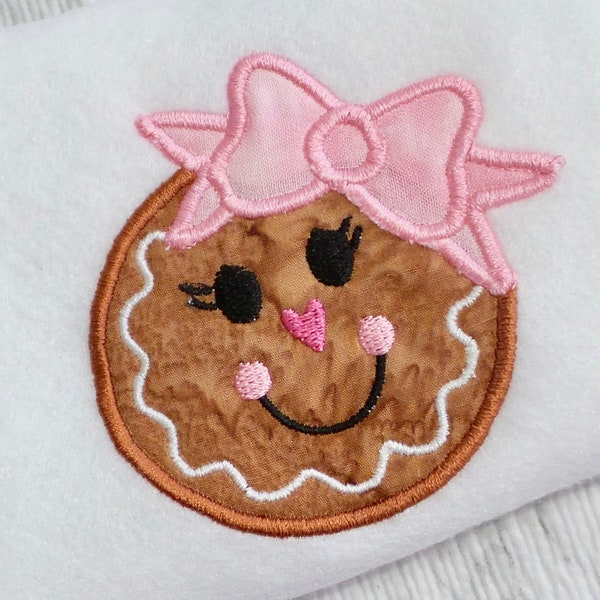 Applique gingerbread girl, gingerbread girl with bow, machine embroidery applique, Christmas embroidery, Christmas gingerbread girl