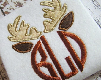 Applique deer antlers machine embroidery instant download design, Monogram hunting deer antlers, Appliqué Monogram design, Monogram alphabet