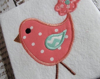 Appliqué Bird Machine Embroidery Design, Flower Tail (Instant Download)