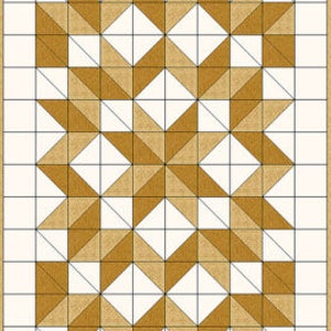 May include: A quilt pattern with a repeating geometric design of brown and white triangles. The pattern is made up of a series of squares, each containing a different arrangement of the triangles.