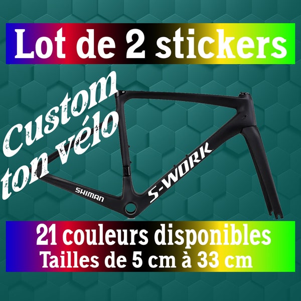 Lot 2 Autocollants adhésif sticker personnalisé vélo sur commande. Demande ce que tu veux bike vélo vtt