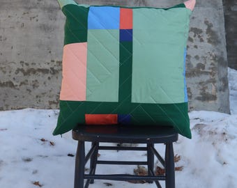 Handmade Modern Quilted Pillow Cover, Minimalist Geometric Cotton, Made to Order, Modern Textile Decor