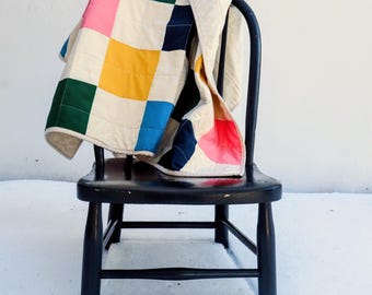Handmade Geometric Patchwork Baby Quilt – Modern Color Block Nursery Decor