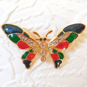 Vintage Metal Butterfly Brooch Rhinestone Pin Enameled Insect Art Highly Detailed