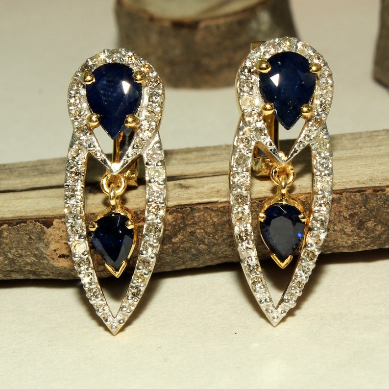 14k Gold Plated Earring,Women Earring,Stud Earring Gold 2.21 CT Natural Blue Sapphire Earring,Sapphire Stud earring,Sterling silver Earring