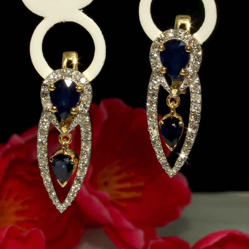 14k Gold Plated Earring,Women Earring,Stud Earring Gold 2.21 CT Natural Blue Sapphire Earring,Sapphire Stud earring,Sterling silver Earring