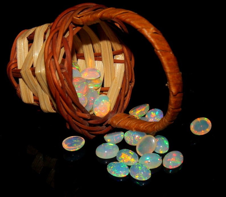 4x5 mm Natural Ethiopian Opal October Birthstone Oval Cabochon Calibrated Gemstone Wholesale Lot,Multi flashy welo fire opal 100 PCS Lot