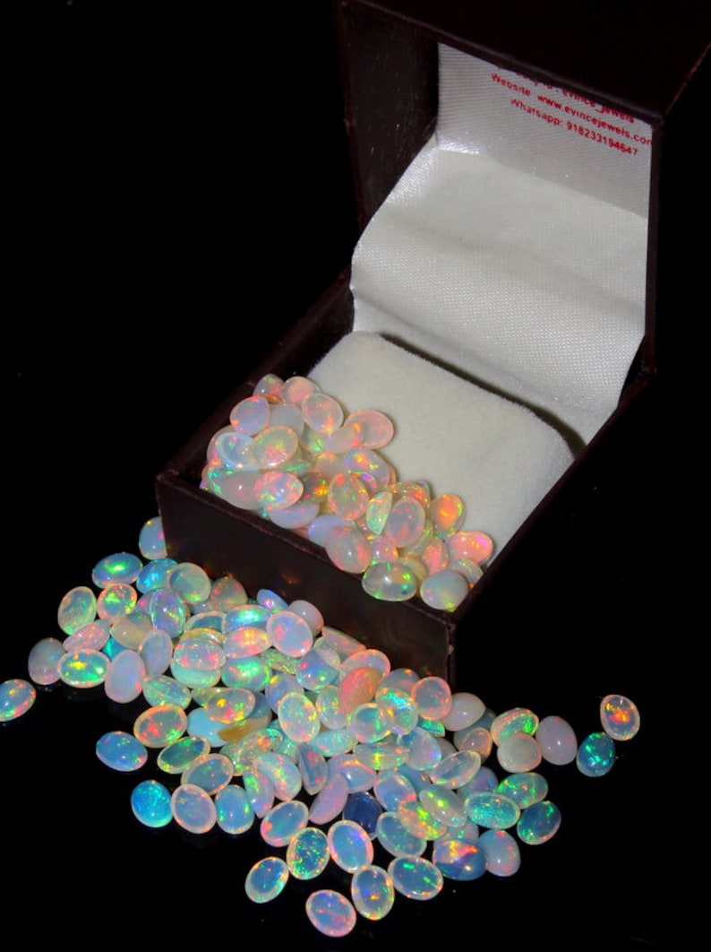 4x5 mm Natural Ethiopian Opal October Birthstone Oval Cabochon Calibrated Gemstone Wholesale Lot,Multi flashy welo fire opal 100 PCS Lot