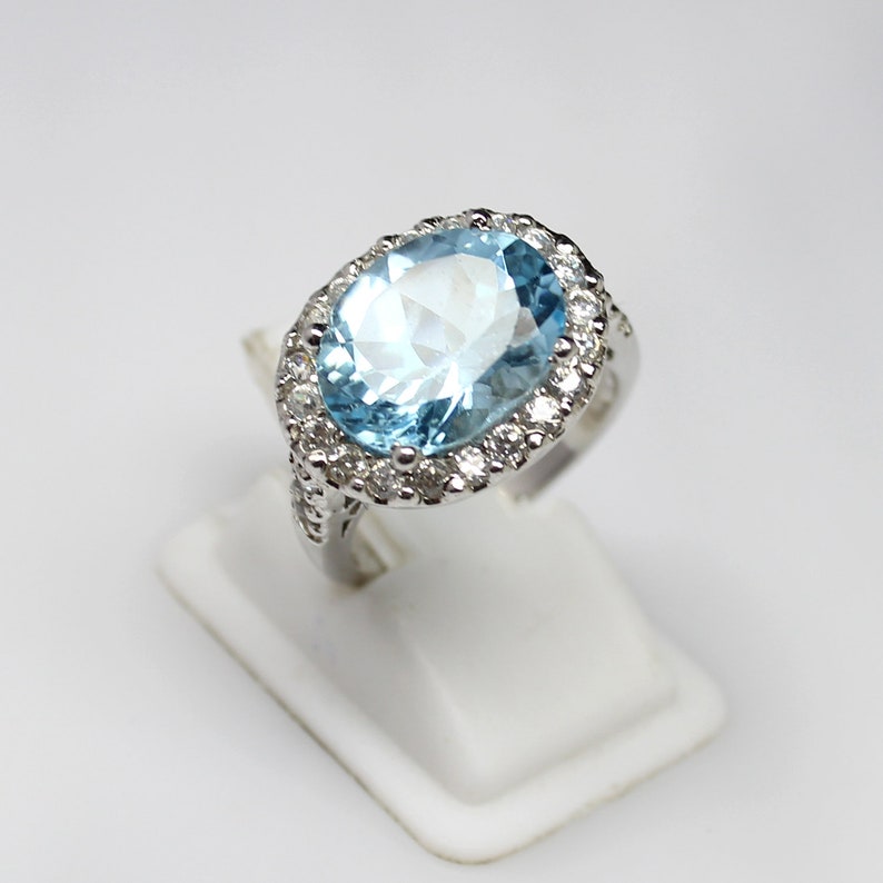 Engagement Ring 925 Sterling Silver Women Ring Women Ring Gift For Her Promise Ring Natural Oval Cut Blue Topaz Ring Anniversary Ring