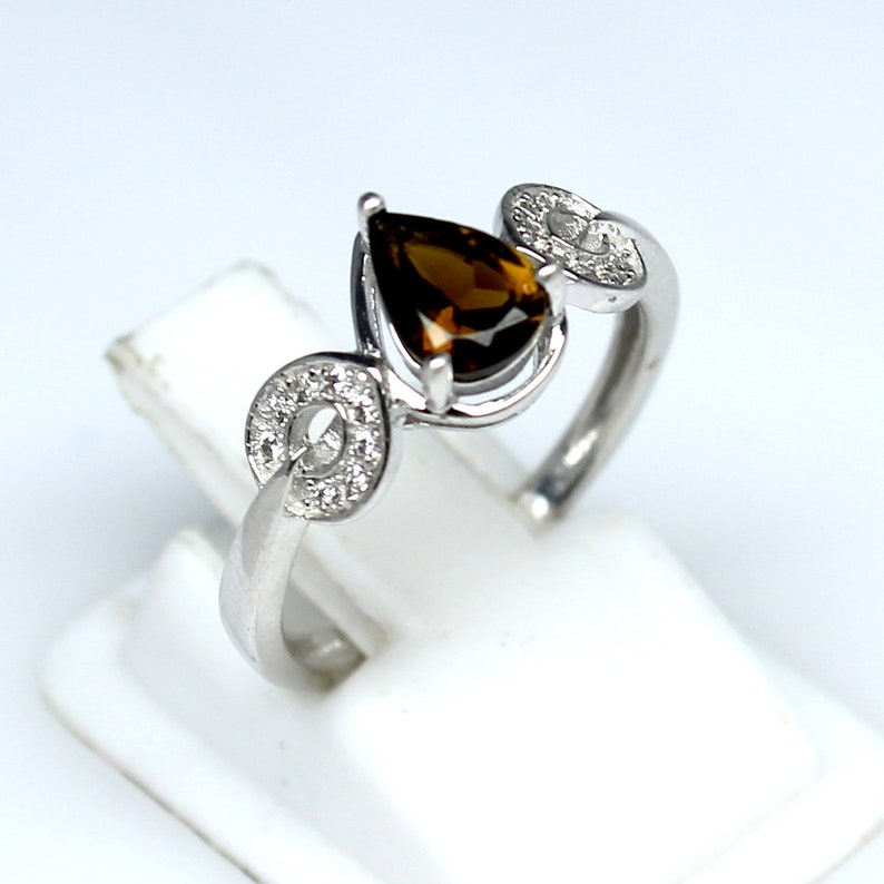 925 Solid Silver Ring Pear Cut Gemstone Ring For Women Tourmaline Women ring Natural Brown Tourmaline Ring Christmas Or New Year Gift