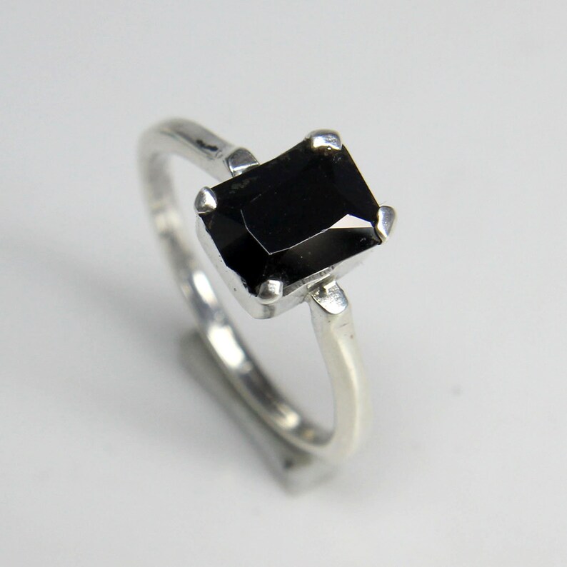 Women Ring Black Spinal Square Cut Gemstone Designer Ring Gift For Her Sterling Silver Black Spinal Ring Beautiful Ring Size 7.00 US