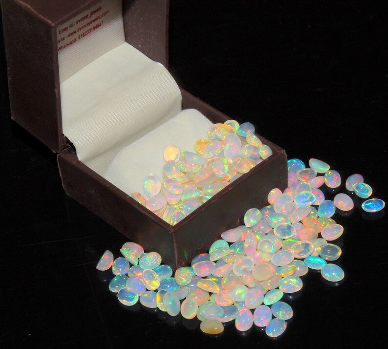 4x5 mm Natural Ethiopian Opal October Birthstone Oval Cabochon Calibrated Gemstone Wholesale Lot,Multi flashy welo fire opal 100 PCS Lot