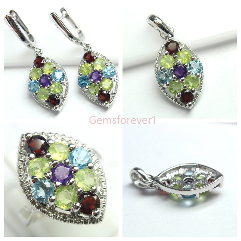 Pendant /& Earring Pendant And Earring Of Natural Gemstones,Fine Silver Multi Gemstone Jewelry Set Silver Ring 925 Solid Silver Set Of Ring