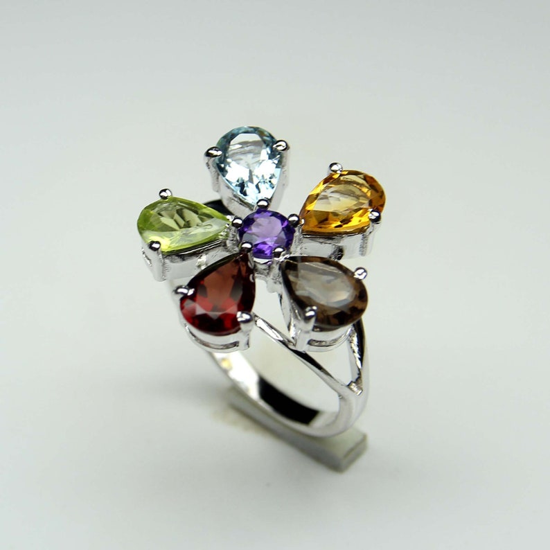 925 Solid Silver Multi Stine Ring Gift For Her Birthstone Designer Women Beautiful Ring Gemstone Ring Natural Multi Stone Women Ring
