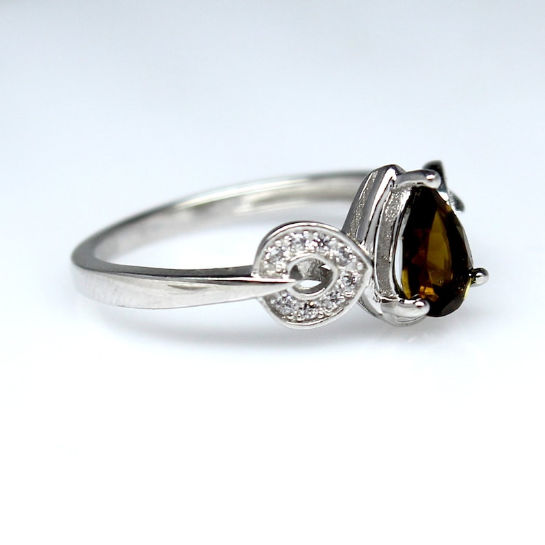 925 Solid Silver Ring Pear Cut Gemstone Ring For Women Tourmaline Women ring Natural Brown Tourmaline Ring Christmas Or New Year Gift