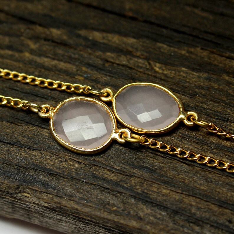 Natural Rose Quartz Faceted Bezel Chain Handmade Women Necklace