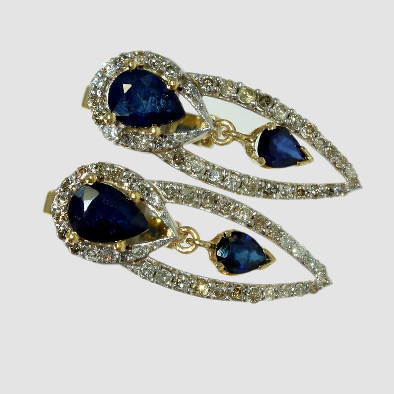 14 K Yellow Gold Plated Natural Blue Sapphire Pear Gemstone Earring Earring Gift 925 Solid Silver Women Earring Elegant Sapphire Earring