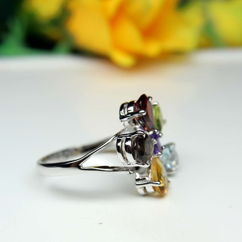 925 Solid Silver Multi Stine Ring Gift For Her Birthstone Designer Women Beautiful Ring Gemstone Ring Natural Multi Stone Women Ring