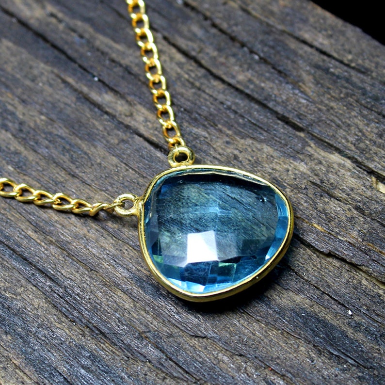 Beautiful Women Charm Pendant Blue Topaz Faceted Charm Beautiful Pendant Blue Topaz Pendant Blue Topaz Glossy Plated Connector Pendant