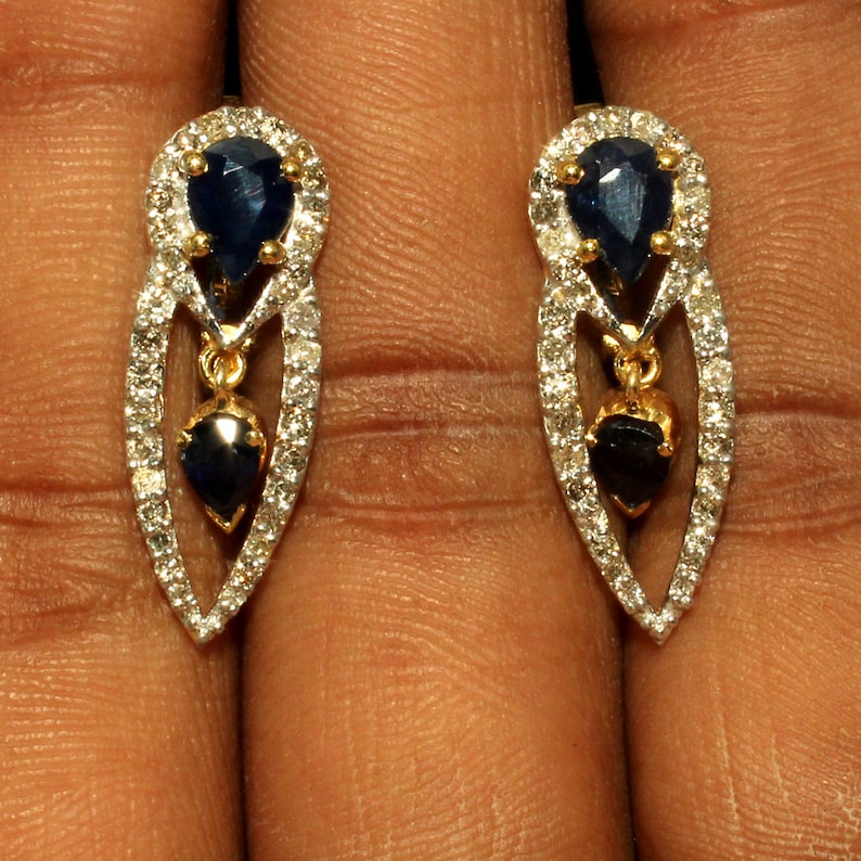 14k Gold Plated Earring,Women Earring,Stud Earring Gold 2.21 CT Natural Blue Sapphire Earring,Sapphire Stud earring,Sterling silver Earring