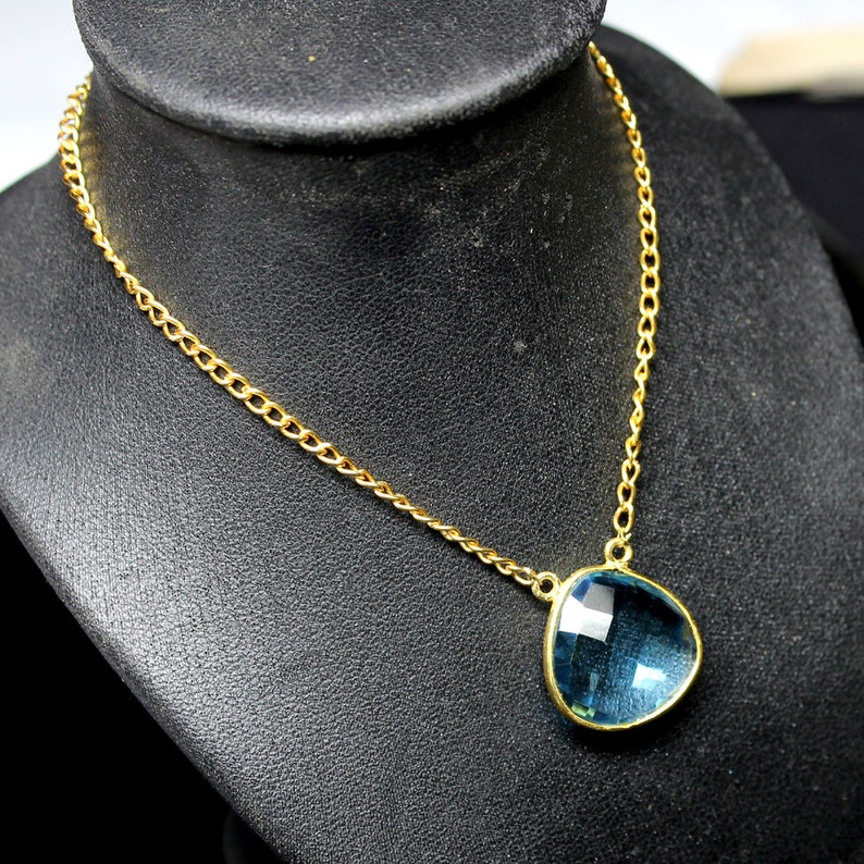 Beautiful Women Charm Pendant Blue Topaz Faceted Charm Beautiful Pendant Blue Topaz Pendant Blue Topaz Glossy Plated Connector Pendant