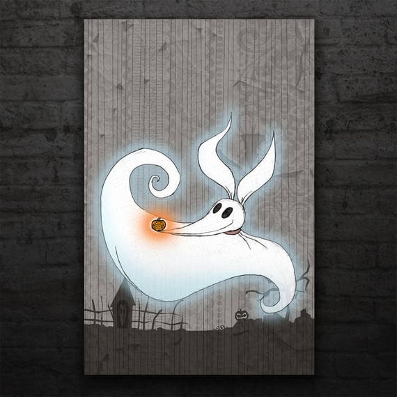 Zero The Nightmare Before Christmas Wall Art Watercolor Poster Print UNFRAMED