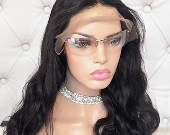 Peruka bez kleju 18" Bodywave "HD" o wysokiej rozdzielczości z koronką z przodu, z indyjskimi włosami Remy "Human Hair" z wybielonymi węzłami i wstępnie wyrwaną NATURALNĄ linią włosów!!