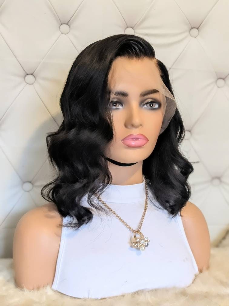 14" Naturalwave "Bob" Invisible Transparent Full Lace 100% Human Hair Wig Entire Perimeter with Bleached Knots & Pre-Plucked Hairline