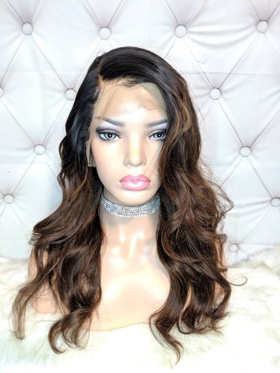 BELLA Gorgeous Ombre Chestnut Brown Glueless "HD INVISIBLE Lace" Front Human Hair wig w/ Bleached Knots & Pre-plucked for Natural Hairline!