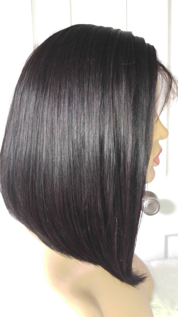 Custom made asymmetrical black Bob lace front wig Nadula Short Straight Asymmetrical Bob Wig | 100  main image 4