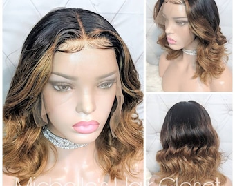AVA Beautiful Golden Ombre 100% Human Hair Premium Quality Invisible Lace Front Wig * Bleached Knots & Pre-plucked for NATURAL Hairline!!