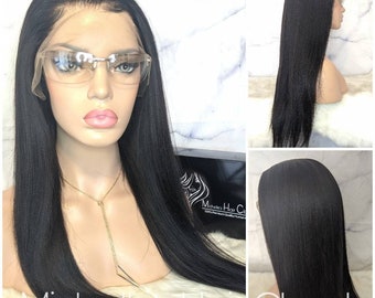 18" YAKI Straight Glueless "HD"  INVISIBLE Lace Front Human Hair Wig w/ Bleached Knots & Preplucked Natural Hairline!