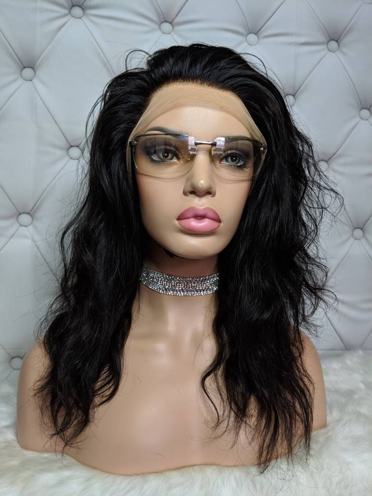 Glueless 14" Naturalwave Or Straight Invisible "Transparent" Full Lace Wig /Bleached Knots & Pre-Plucked For Natural Hairline