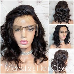 Glueless &quot;Messy Bob&quot;  Invisible Lace Front Wig * Bleached Knots & Pre-plucked for Natural Hairline!! 100% Human Hair