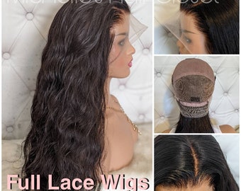 TRANSPARENT / "HD" Unsichtbare FULL Lace 100% Echthaar-Perücke * Vollständig gebleichte Knoten & Vorgezupfter natürlicher Haaransatz! Längen 36-60 cm