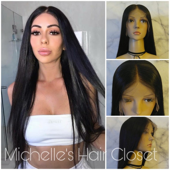 Kinky Straight Texture Human Hair Glue-Less Wig (S/M) 21.5 Circumference 54cm / 18 inch / Natural Black