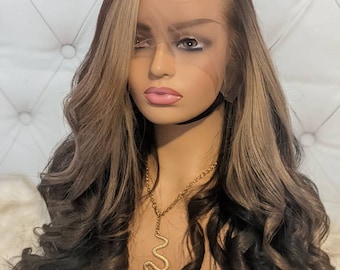 SHOWSTOPPER!! Custom Colored Invisible Lace Front Human Hair wig w/ Bleached Knots & Pre-plucked for Natural Hairline!