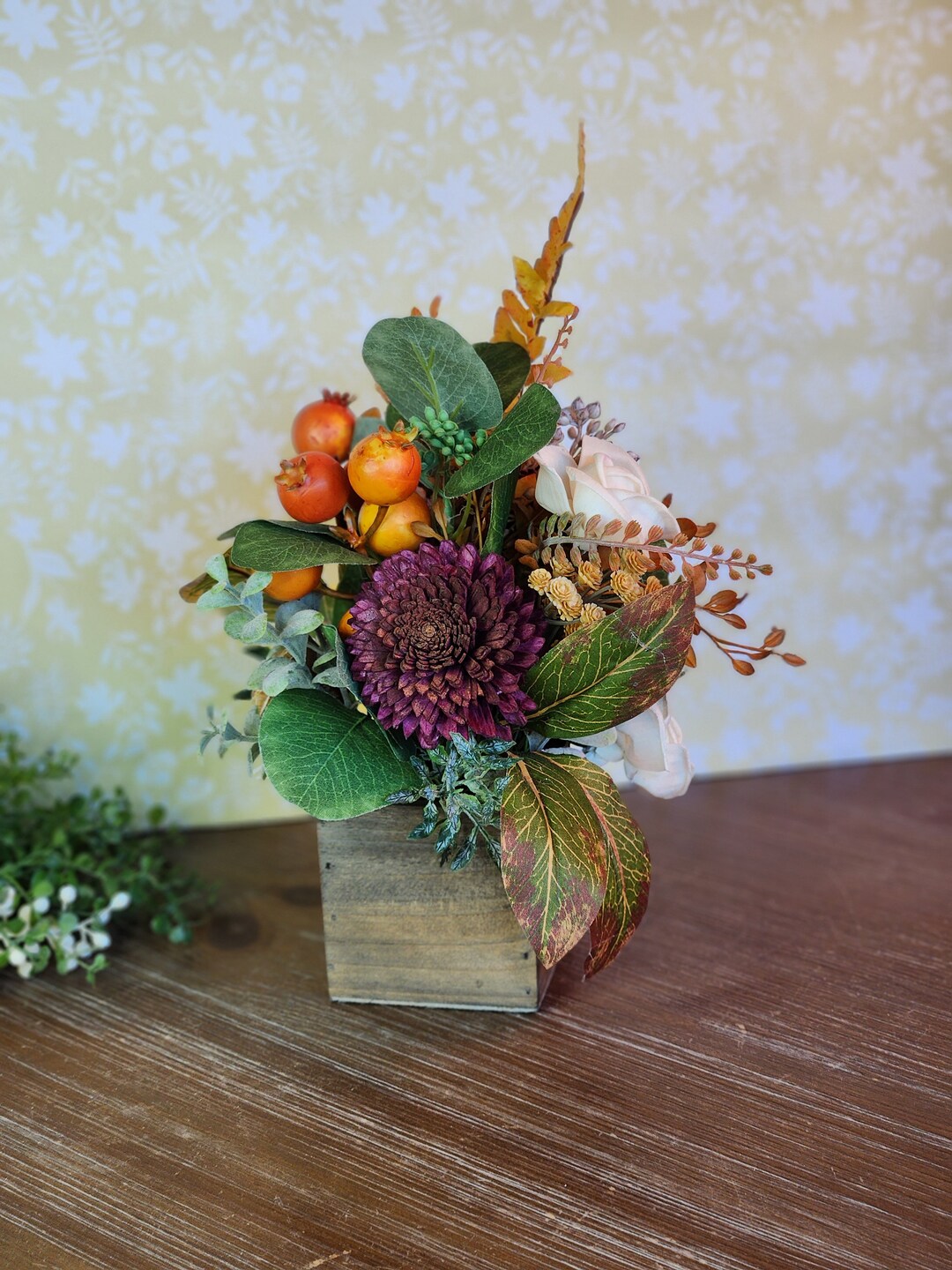 Wood Flower Arrangement, Fall Floral Centerpiece, Fall Floral