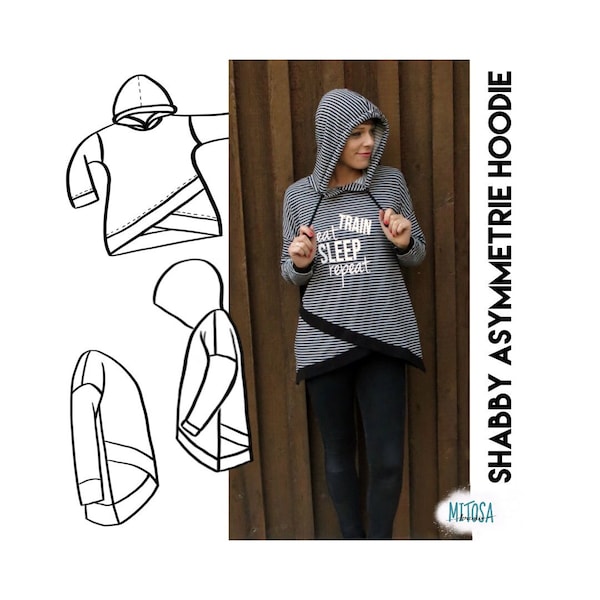 eBook SHABBY ASYMMETRIE HOODIE women's size 34 - 52 A4 / A0 / projector file sewing pattern oversized jumper