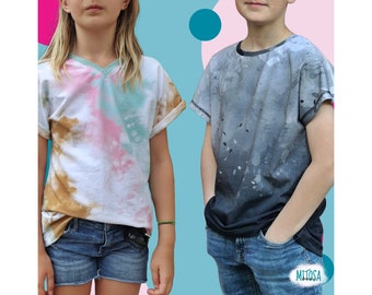 Schnittmuster Shirt Kinder FAMILY SHIRT | Größe 74-164 | Rundhals oder V-Ausschnitt | PDF A4 A0 Beamer | sewing pattern kids