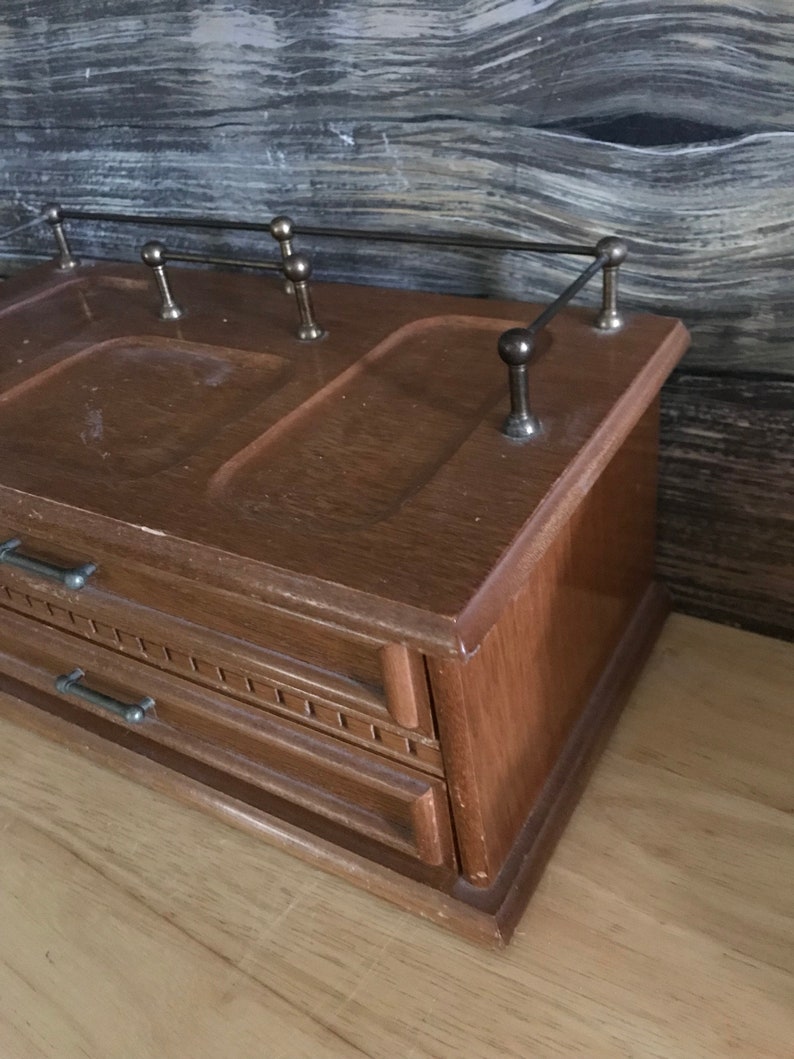 Vintage Mele Mens Jewelry Box and Valet,mens caddy,masculine gift,oak jewelry box,mens retro gift,wallet organizer,pirate gift,mens grooming