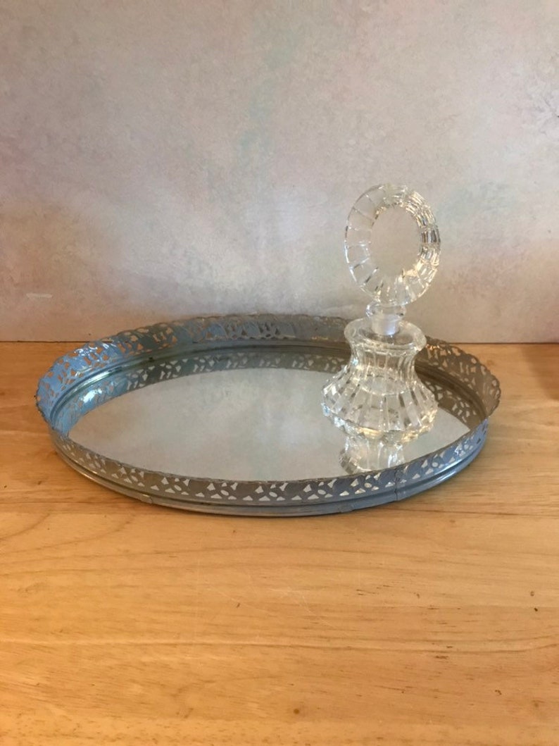 Gray Distressed Oval Mirror Tray Vintage Frame Fancy Wall Grouping