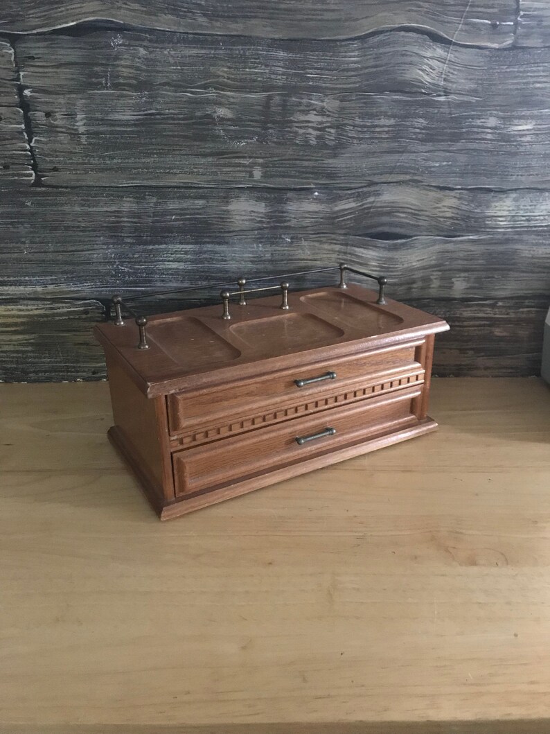 Vintage Mele Mens Jewelry Box and Valet,mens caddy,masculine gift,oak jewelry box,mens retro gift,wallet organizer,pirate gift,mens grooming