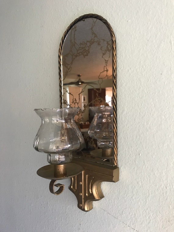 Vintage Arched Mirror Candle Sconce With Glass Shade Small Medium Wedding Decor Fancy Gold Feminine Gift Wall