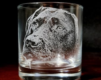 Personalized Engraved Pet Photo - Etched Custom Dog Whiskey Rocks Glass