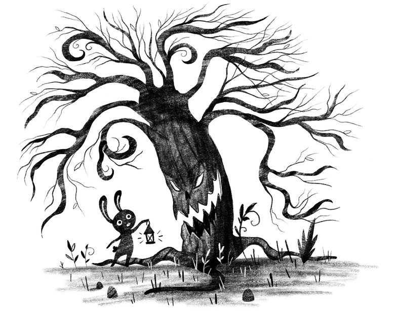 Creepy Tree and Bunny Holding a Lantern Art Print - Etsy