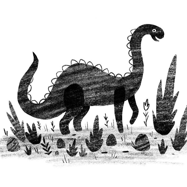 Black and White Dinosaur Art Print