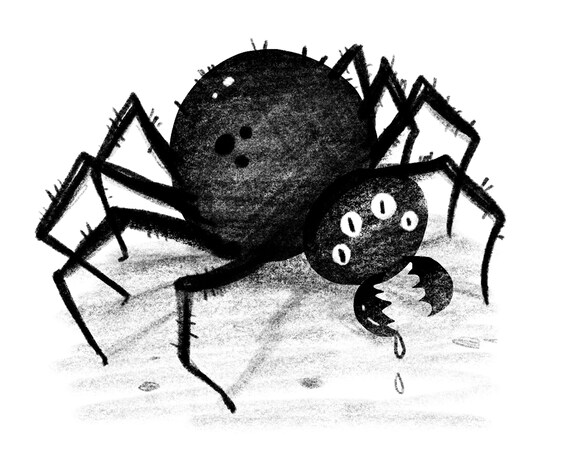 Creepy Black Spider Art Print | Etsy