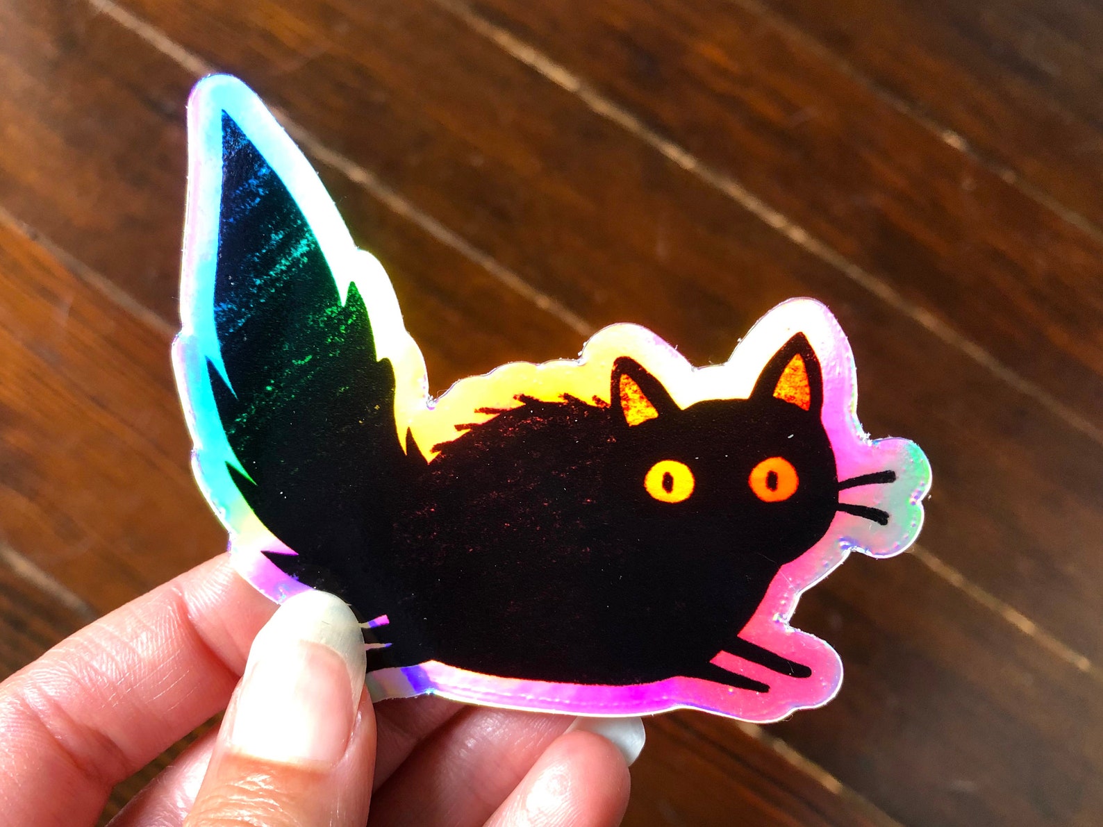 Holographic Black Cat Sticker Etsy Israel